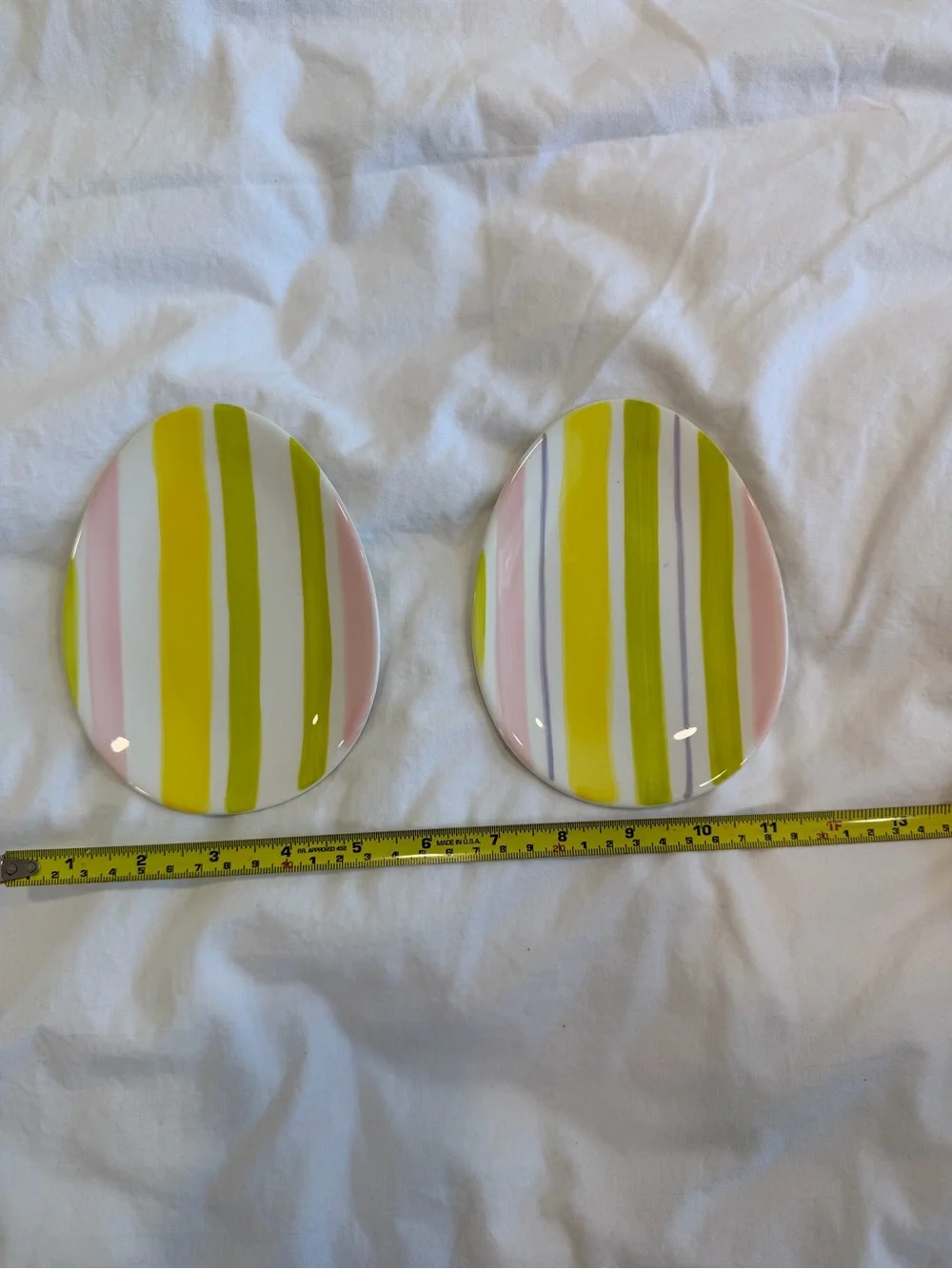 Striped Ceramic Plates in Yellow, Pink and Green - Home Decor